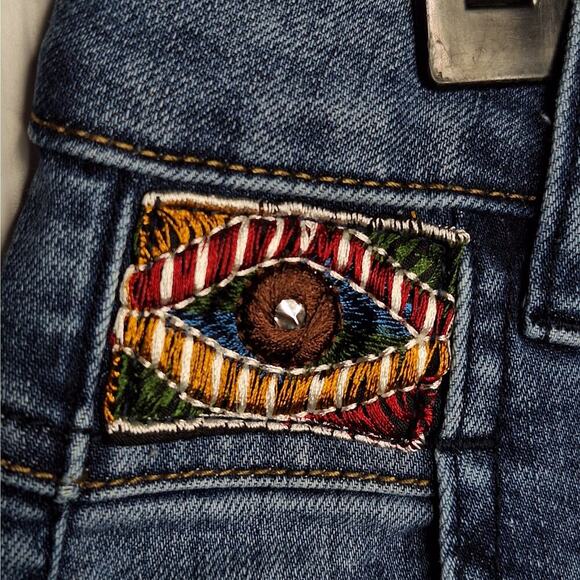 Desigual Barrel Jean 28 Horseshoe Floral Embroidered Exotic Pakaian Celana Artsy - Picture 3 of 13